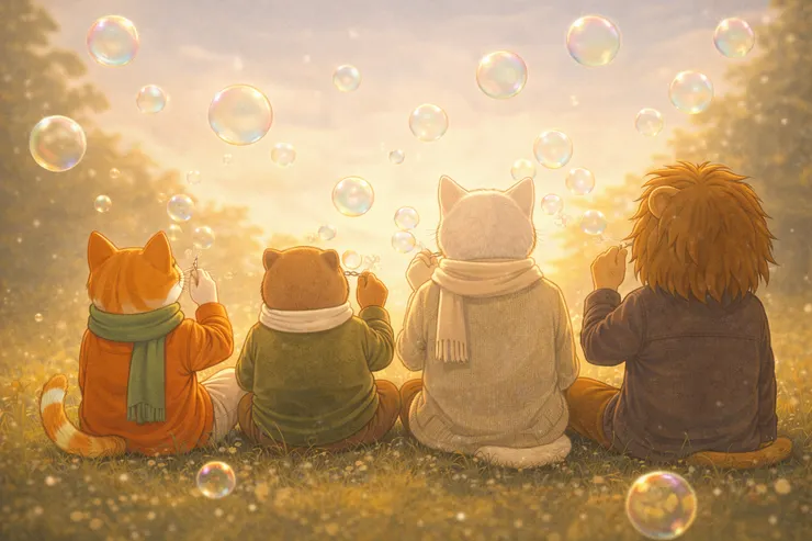 那些被包裝成『自由』的免責聲明，在夕陽下就像這些彩虹泡泡——美麗、透明，卻經不起一丁點真實的碰觸。