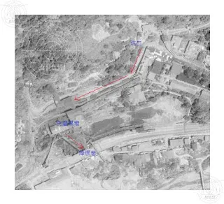 煤礦出坑後的大致移動路線(農林航空測量所1974年8月6日拍攝，卷號：63p025，片號：0035)
