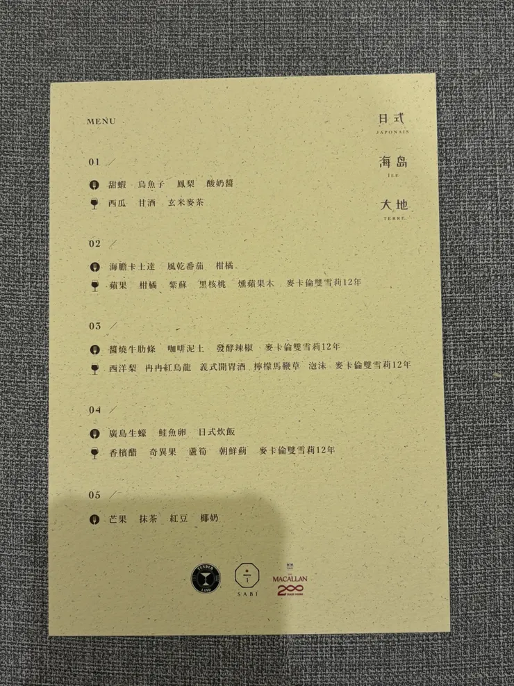 活動當天的的菜單與酒單