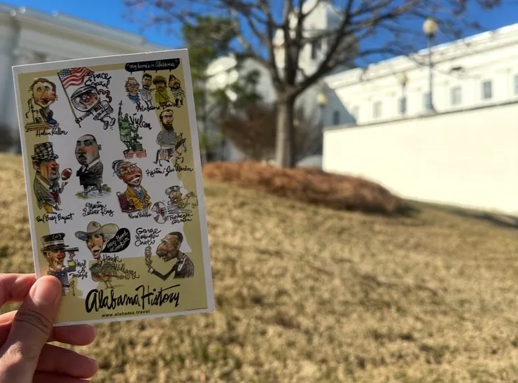 阿拉巴馬州的明信片上,有馬丁路德、海倫凱勒、Rosa Park..等著名人物