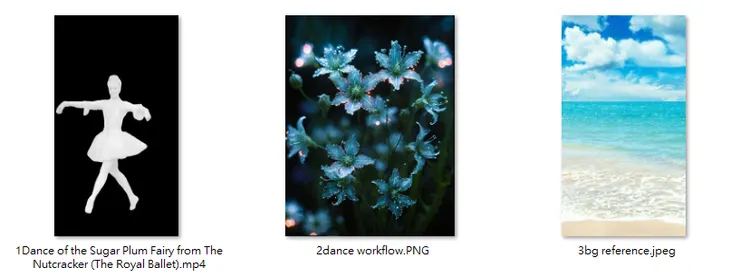 ▲素材:跳舞影片、花圖片、海邊背景圖