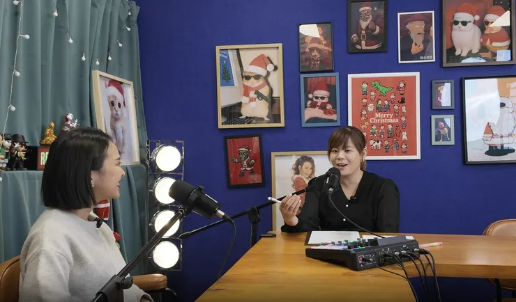 錄音當下的畫面,左邊是我Lena、右邊是Yun