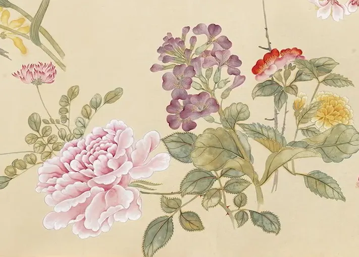 (清)汪承霈《春祺集錦》上的牡丹月季影片截圖 原圖現存國立故宮博物院