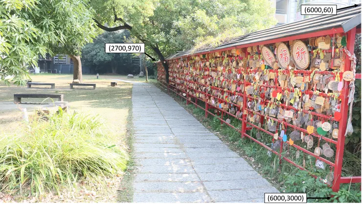 仿射變換前，原圖標示座標