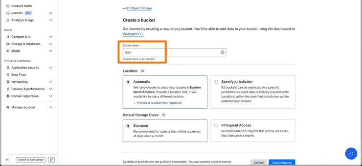 Set Cloudfare R2 Bucket name.jpg