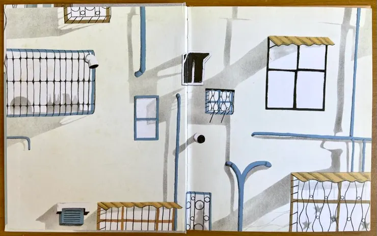 買下這本書的大半原因是因為蝴蝶頁這面鐵窗牆,不知道為什麼,我總對鐵窗特別注意。