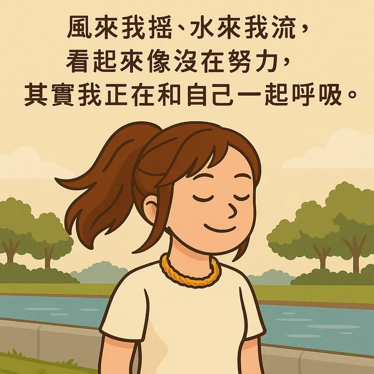 順從，並不代表退讓， 有時那是一種溫柔又有韌性的力量。 當我們願意不對抗、不逃跑， 靜靜地站穩在風裡， 就會發現 — 有些逆境，反而正是推著我們走下去的風。