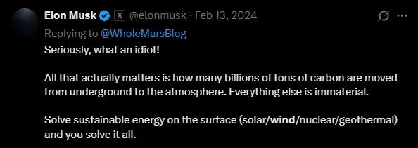 「只要解決地表的可持續能源問題（太陽能/風能/核能/地熱能），就能解決所有問題了。」