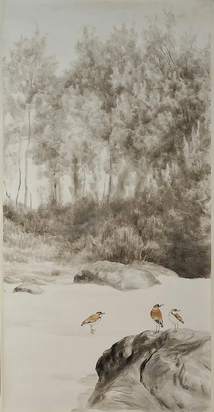 〈晨霧潮音〉局部-左中屏