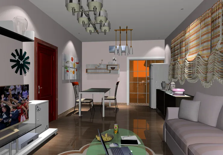 這張可以看到客廳的電視和茶几。因為廚房放不下雪櫃，只好放在飯廳裏。