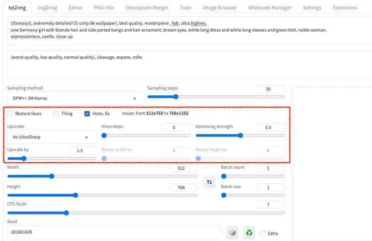 txt2img開啟Hires. fix