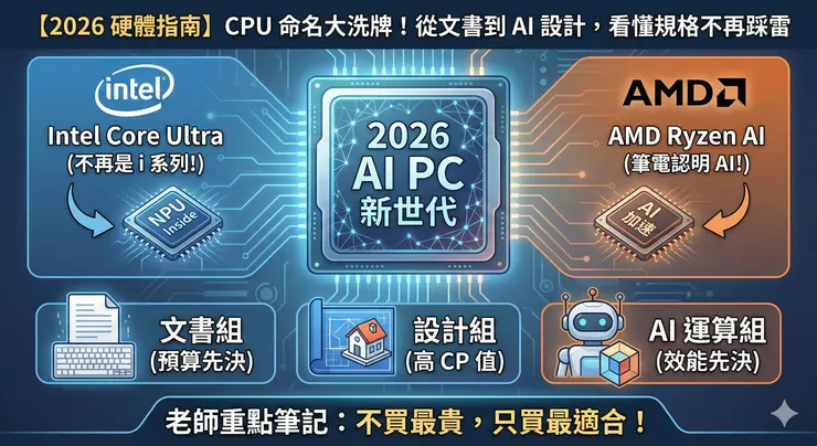 【2026 硬體指南】CPU 命名大洗牌！從文書到 AI 設計，看懂規格不再踩雷