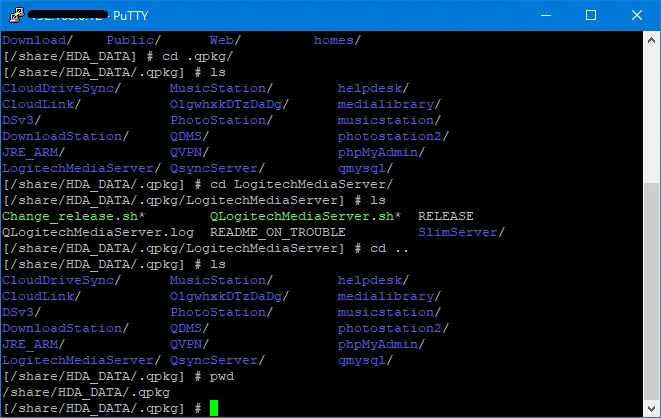QLogitechMediaServer安裝的目錄在/share/HDA_DATA/.qpkg, 和之前一樣。