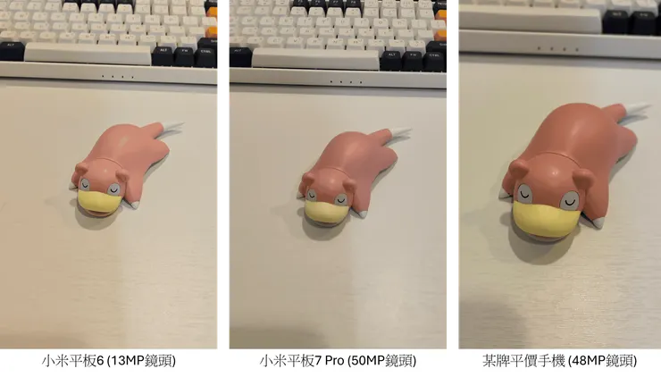 圖、小米平板6(左)、小米平板7 Pro (中)及某手機48MP後置鏡頭(右)的拍照比較