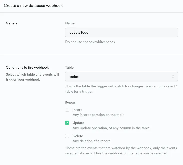 新增webhook資訊的面板