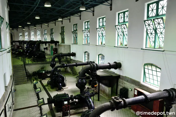 唧筒室運作末期共設置9部機組來抽取河水與調度處理水