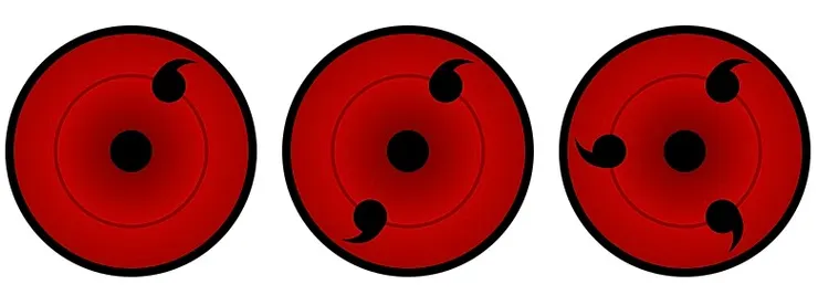 一至三勾玉寫輪眼（左至右）