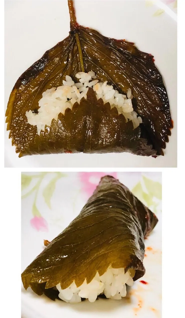 醃漬芝麻葉包入白飯，可以一口接一口。