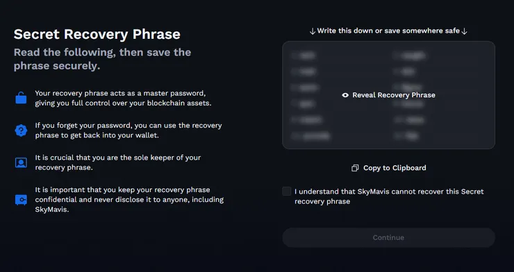 4.點選Reveal Recovery Phrase,並且用紙筆抄寫下來