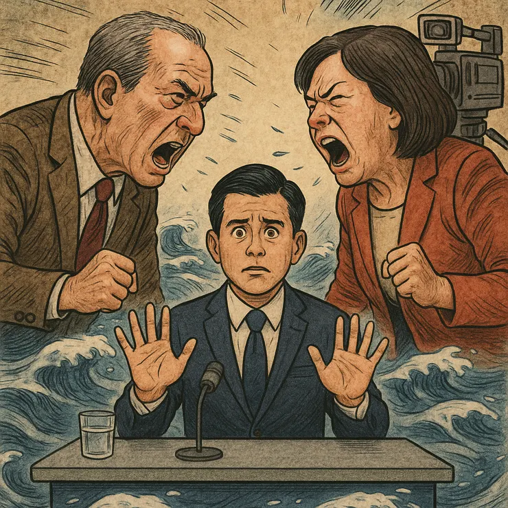 政論節目的舞台上,政治人物怒吼、話術互毆,主持人像小兵一樣夾在中間,制度語言卻失語沉默。