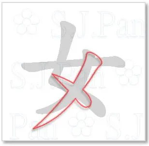 片假名「メ」的字源是「女」。