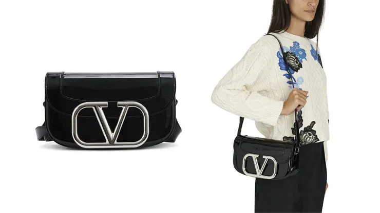 Valentino黑色Vlogo斜挎包