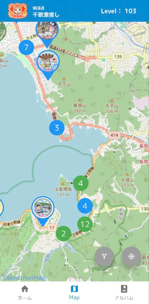 MAP可以標出所有的合作店家機構，可以在GPS位置接近時點圖標線上打卡，也能線下集章和購買對應圖案的徽章