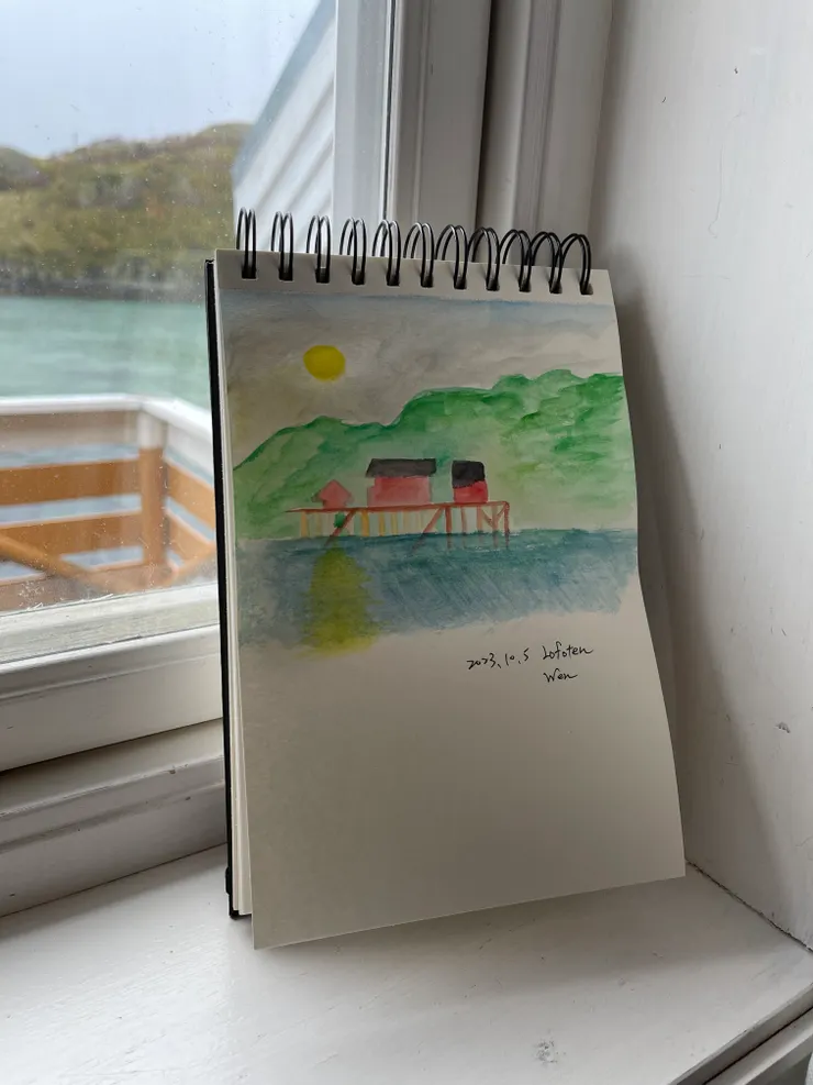 汶描繪的是從我們小屋的窗外望向對岸的景色