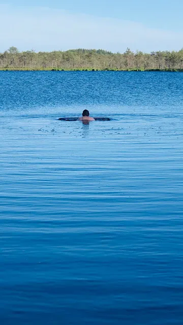 當地朋友直接跳下沼澤湖去游泳