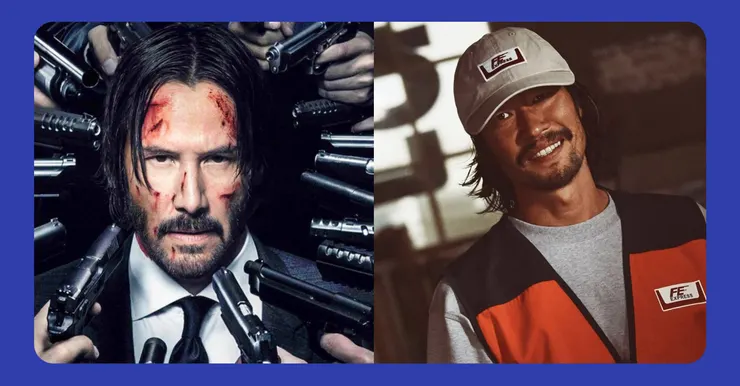 圖左是基努.李維在《捍衛任務》飾演約翰.維克的造型,如右為柳承範在《Moving異能》飾演神秘殺手法蘭克的造型。或許是因為長髮、人中跟下巴的蓄鬍,這樣的造型組合喚起筆者對基努.李維的記憶。