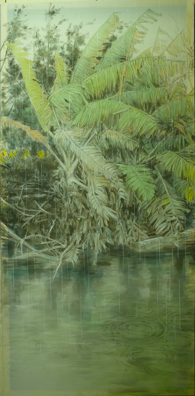 〈寒潭鷺影〉局部－ 左中屏