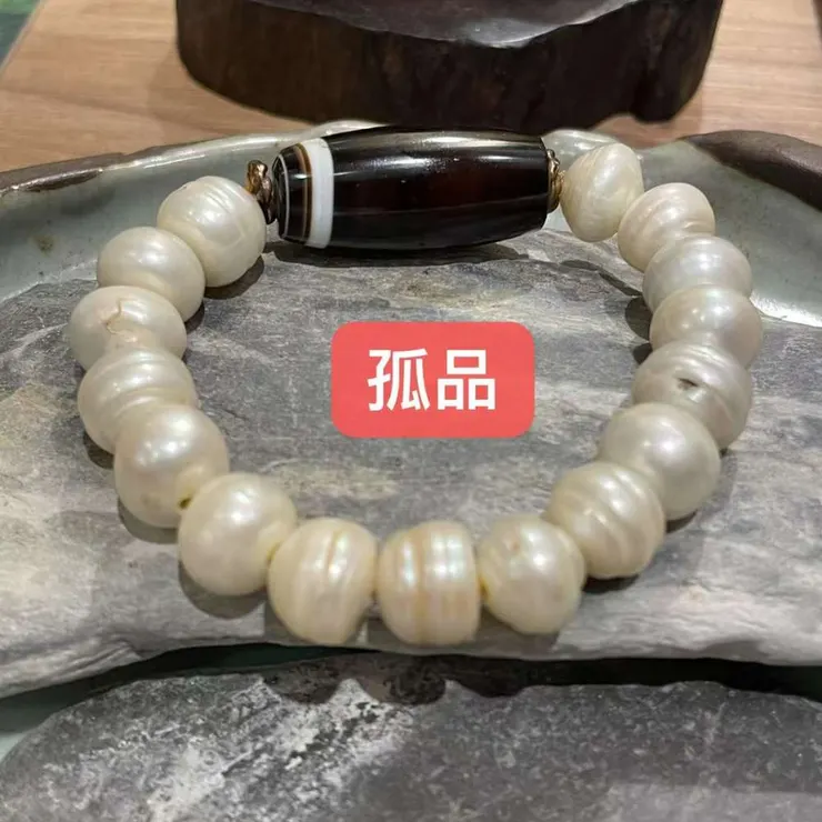 線珠(孤品)老天珠搭配天然珍珠