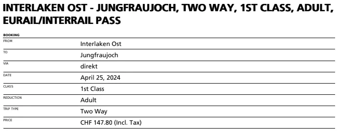 我上網訂的少女峰票價 約台幣5400 一等車廂有再加10瑞郎, 回程查票會送鐵道專屬巧克力..我還被多送一塊