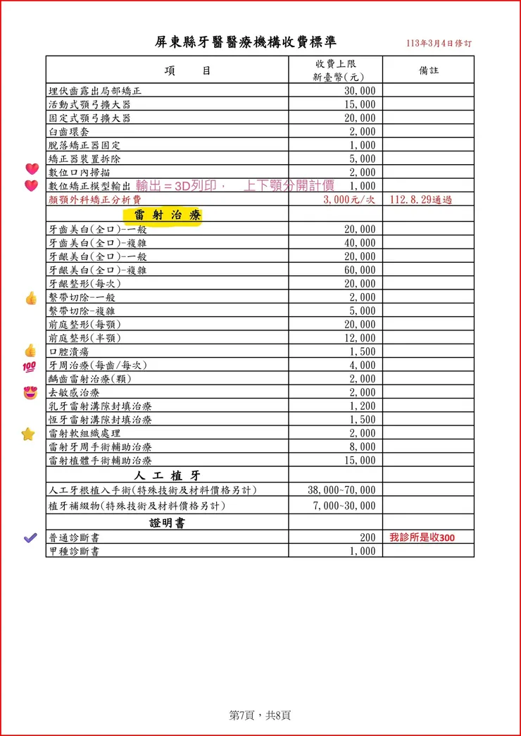 左側有小圖示Icon的，是我們診所在做的，屏東縣自費表，供參考
