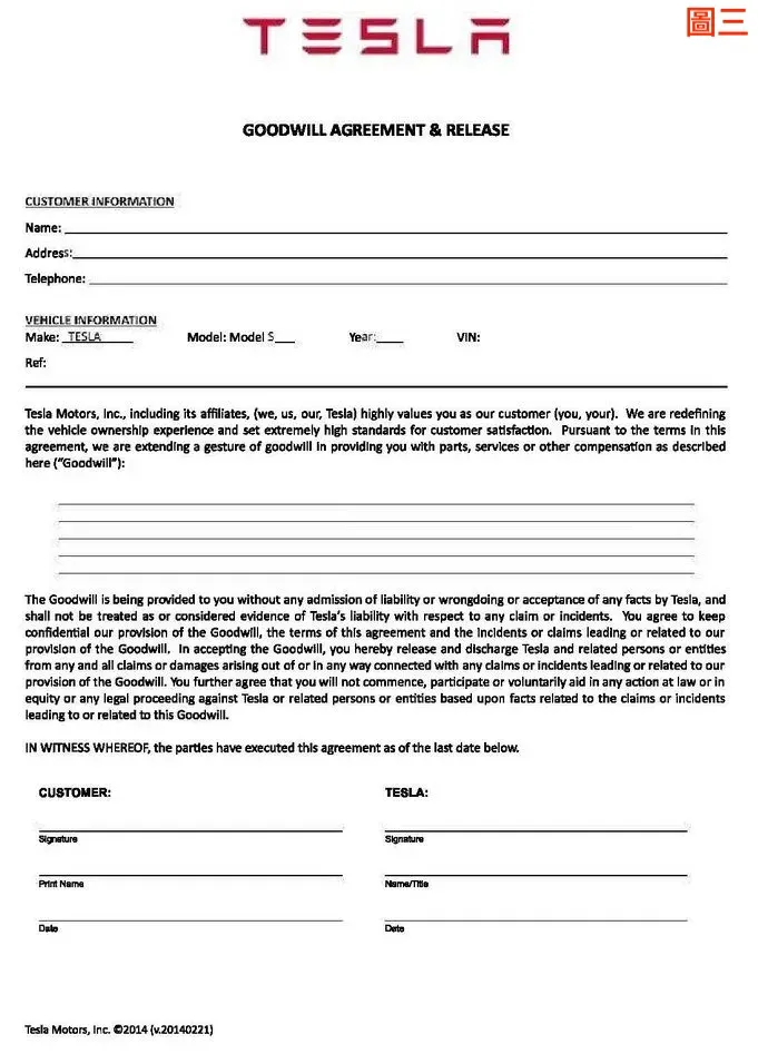 “You further agree that you will not commence, participate or voluntarily aid in any action at law or in equity or any legal proceeding against Tesla or related persons or entities based upon facts related to the claims or incidents leading to or related to this Goodwill.”