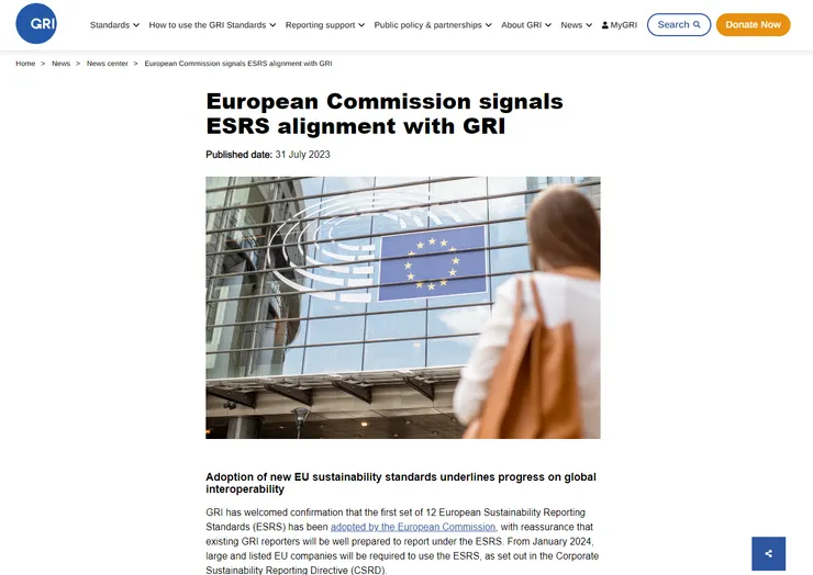 EFRAG ESRS 將與 GRI 相互對應，資料來源：GRI