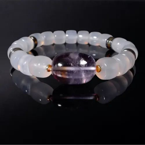 紫黃晶與白瑪瑙 睿智財神 男士手鍊