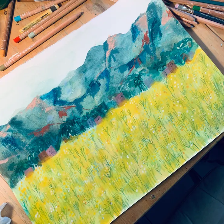 《休耕》38x26, 複合式媒材