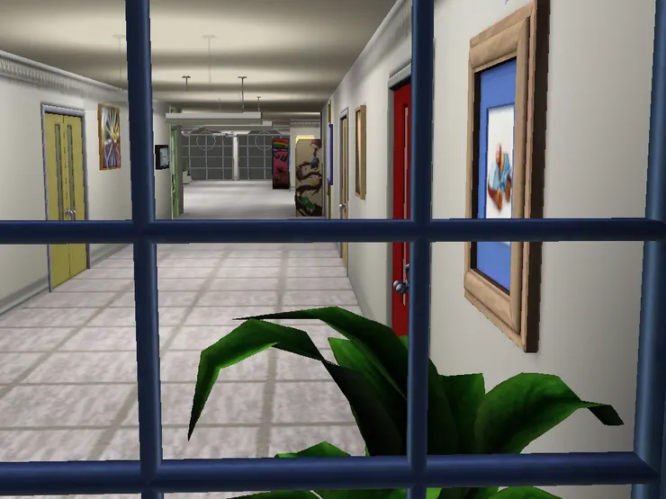 從窗外看進來。