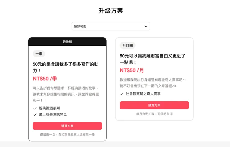 經典調酒系列訂閱方案