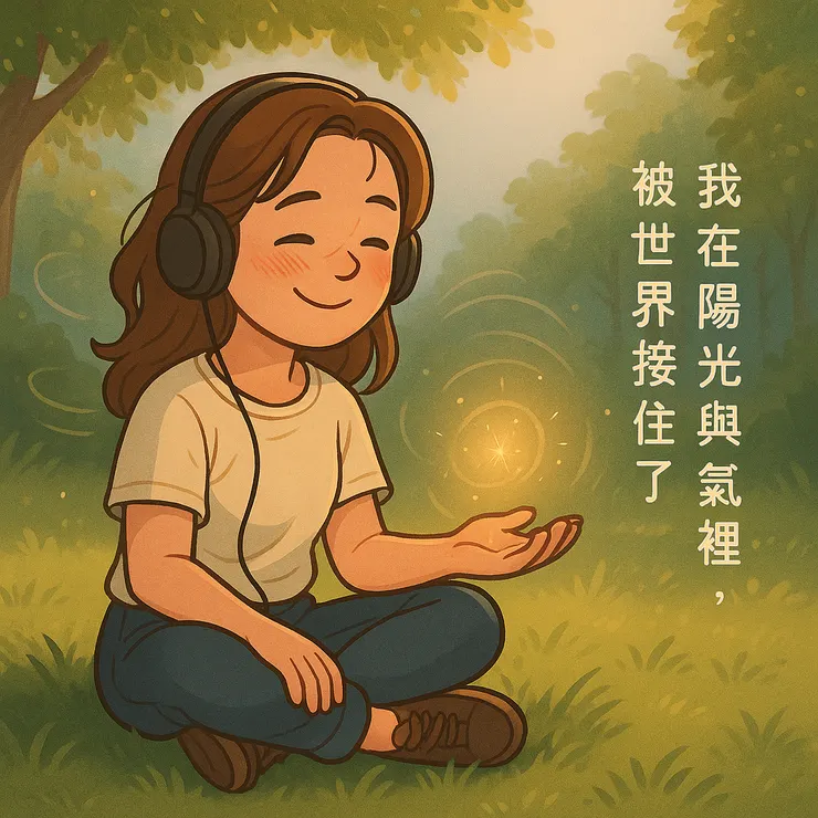 跑完步後坐在草地上，我靜靜地感覺氣在掌心裡流動，陽光灑下來的那一刻，我真的感覺到——我被這個世界接住了