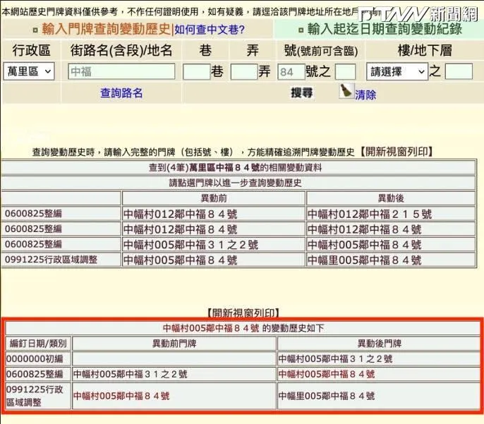 中福84號門牌於1971年改編