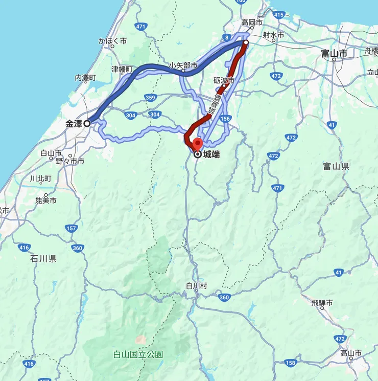 金澤->高岡13分鐘，高岡->城端54分鐘