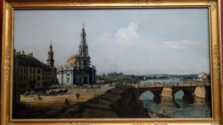 《從易北河左岸俯瞰德勒斯登老城橋頭堡》 Dresden vom linken Elbufer oberhalb des Altstädter Brückenkopfs Bellotto, Bernardo, gen. Canaletto (1722-1780)