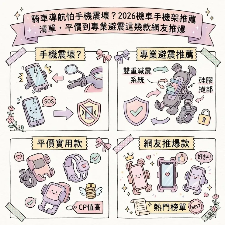 騎車導航怕手機震壞？2026機車手機架推薦清單，平價到專業避震這幾款網友推爆
