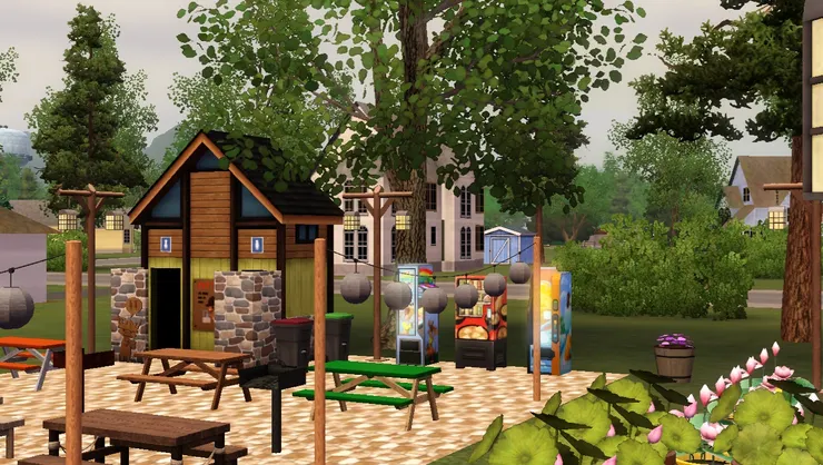 果然跟之前的景物完全不同，有桌椅、自動售賣機，還有另一個公廁。