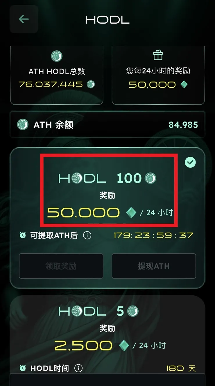 HODL套餐有各種金額供選擇