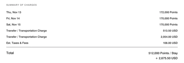 換算點數大約是51.2萬點(不含遊艇接駁費用)