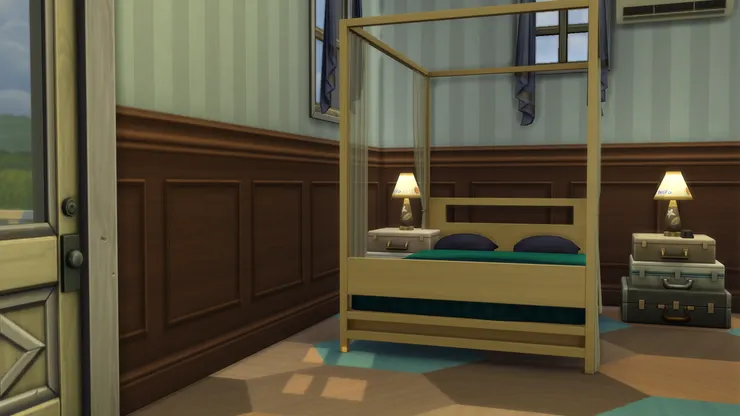 床跟書暾書櫃一樣，是淺啡色。