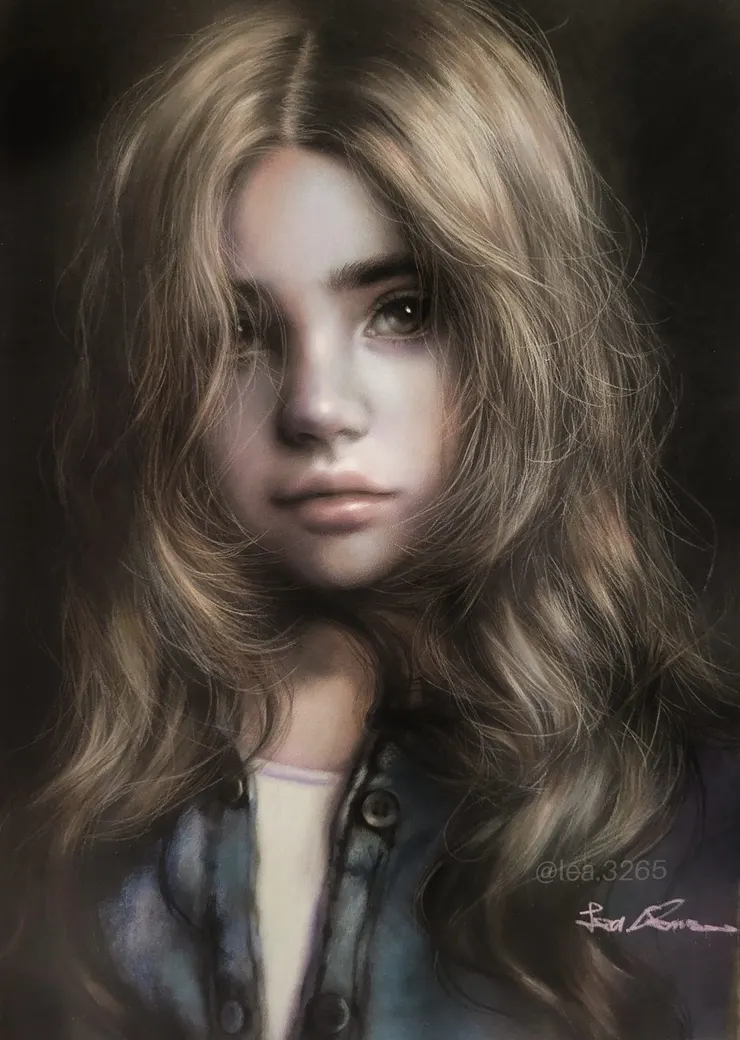 金髮女孩 (媒材:粉彩)